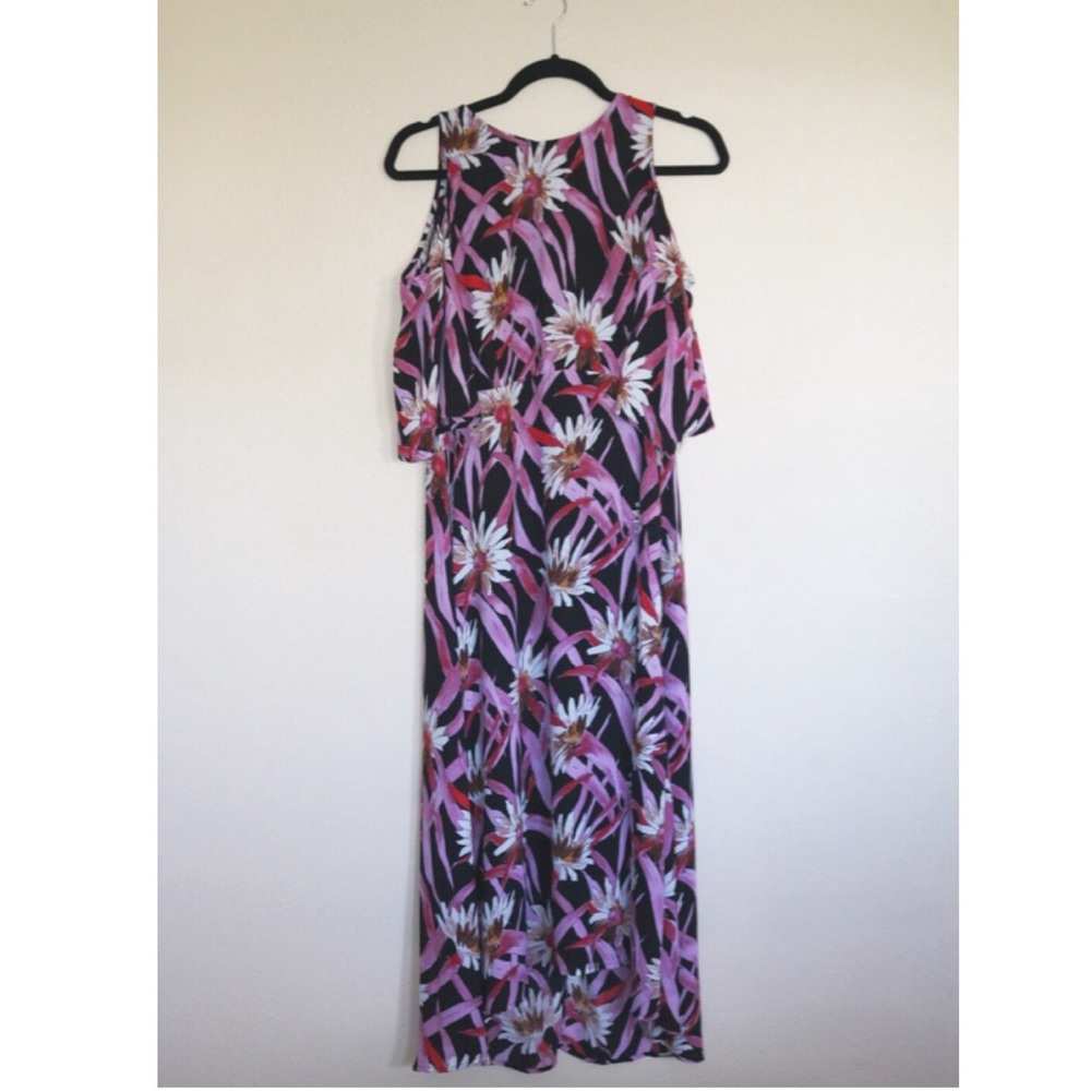 Floral Cold Shoulder Black & Pink Dress